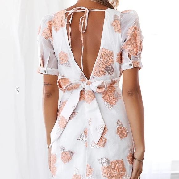 NWT! HELLO MOLLY ORCHARD FIELDS DRESS PEACH Lined Deep Neck Mini Women’s Size XS - Picture 2 of 12